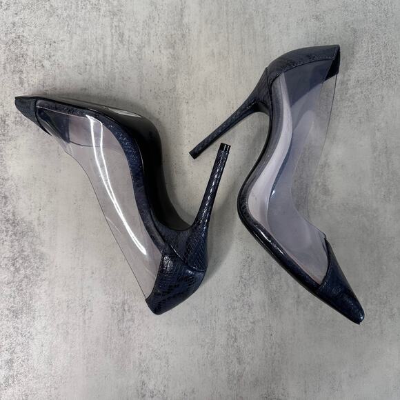 SCHUTZ Snake Print Heels WMNS US Sz 6B High Pumps Black/Transparent Pointed Toe - Picture 5 of 8